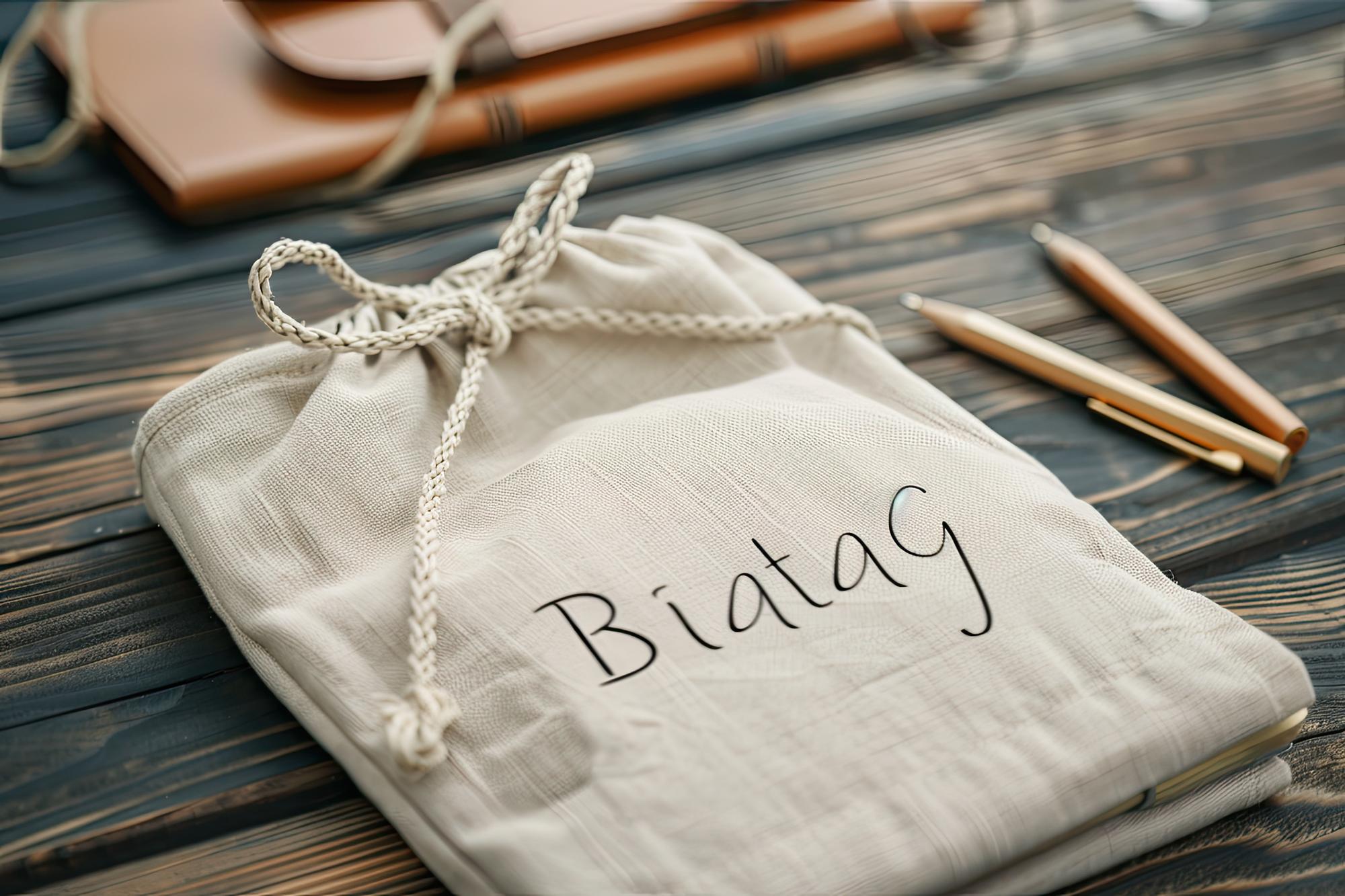 Finished embroidered label sewn onto tote